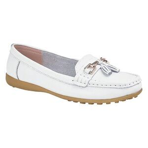 Boulevard Womens/Ladies Action Leather Saddle Loafers / White